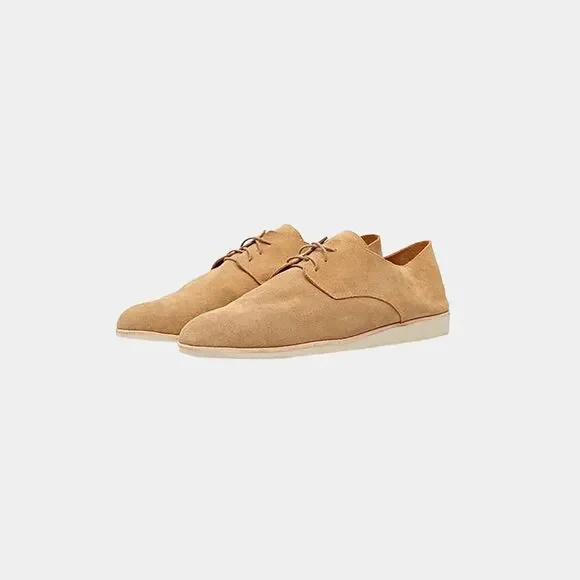 NWOB Nisolo Men's Travel Derby Lace-Up Shoes in Stone Beige Suede Size 10.5